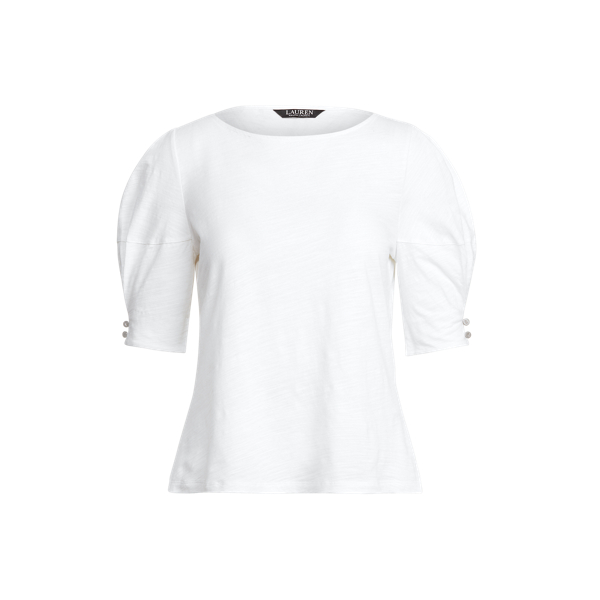 White Slub Jersey Puff-Sleeve Top Lauren 2