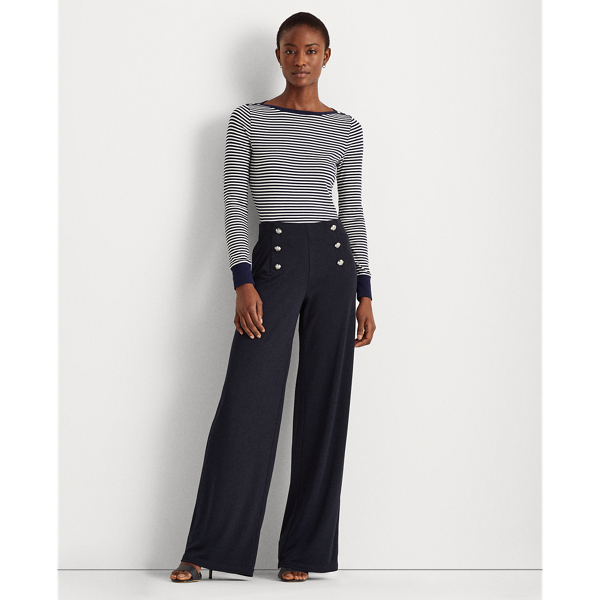 Refined Navy/White Striped Snap-Trim Drop-Needle Top Lauren 4