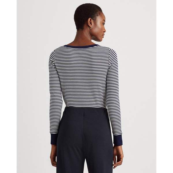 Refined Navy/White Striped Snap-Trim Drop-Needle Top Lauren 5