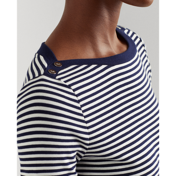 Refined Navy/White Striped Snap-Trim Drop-Needle Top Lauren 6