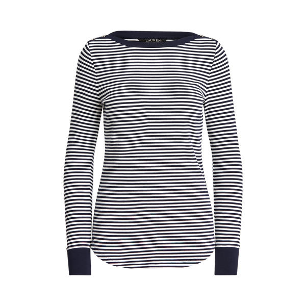 Refined Navy/White Striped Snap-Trim Drop-Needle Top Lauren 2