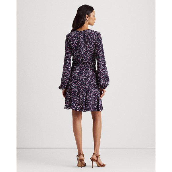 Refined Navy Multi Floral Georgette Long-Sleeve Dress Lauren 5