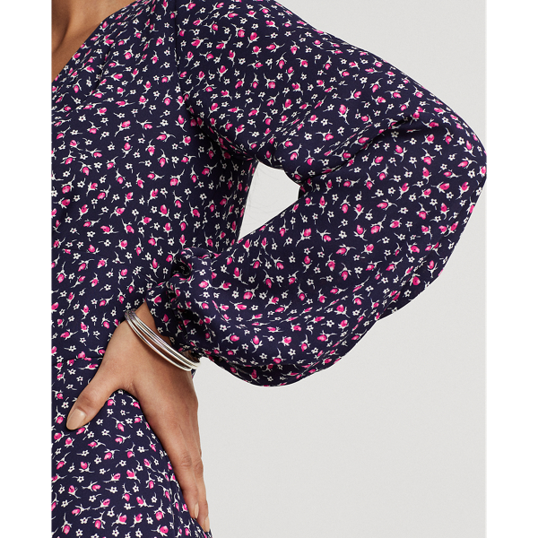Refined Navy Multi Floral Georgette Long-Sleeve Dress Lauren 6