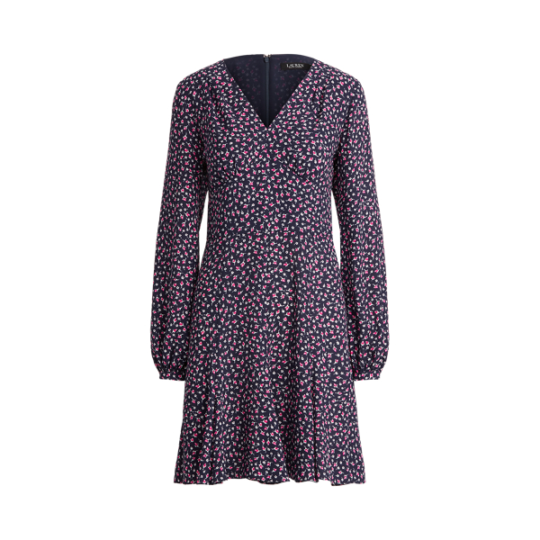 Refined Navy Multi Floral Georgette Long-Sleeve Dress Lauren 2