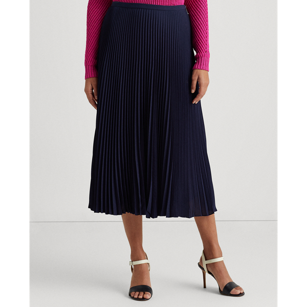 Refined Navy Pleated Georgette Skirt Lauren 4
