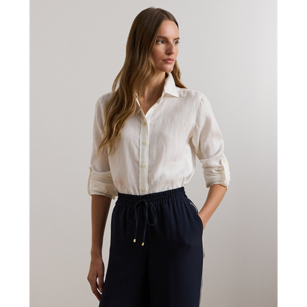 Relaxed Fit Linen Roll Tab–Sleeve Shirt