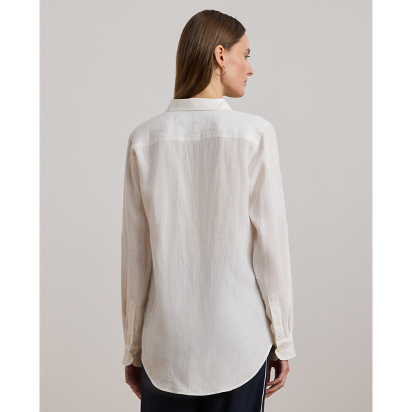 売れ筋商品|||ラルフローレン カットソー トップス レディース Plus Size 100% Linen Roll-Tab Shirt Cream Tan Linen Roll Tab–Sleeve Shirt | Ralph Lauren