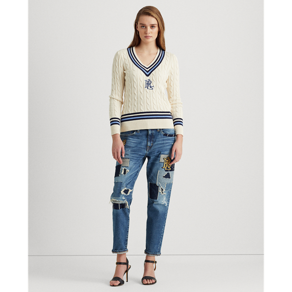 Cream/Navy Logo Cricket Sweater Lauren Petite 4