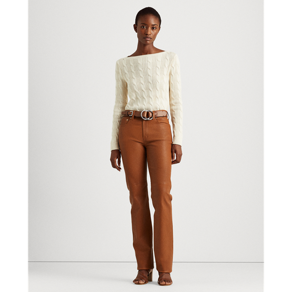 Mascarpone Cream Cable-Knit Cotton Boatneck Jumper Lauren Petite 4