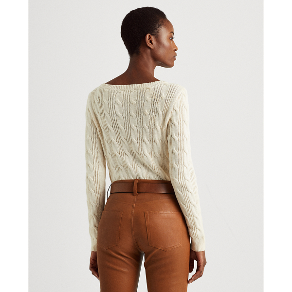 Mascarpone Cream Cable-Knit Cotton Boatneck Jumper Lauren Petite 5