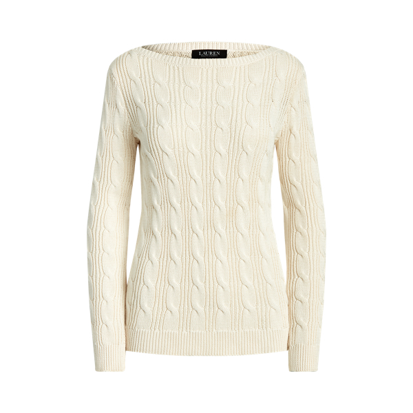 Mascarpone Cream Cable-Knit Cotton Boatneck Jumper Lauren Petite 2