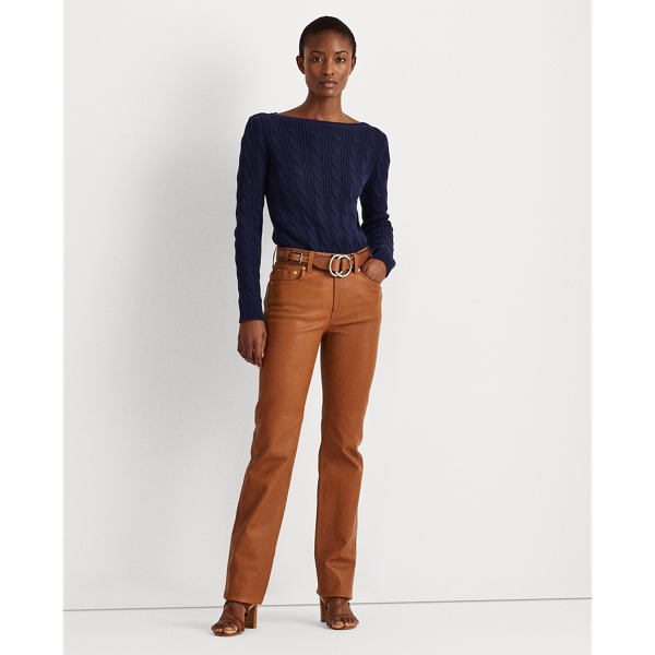 Refined Navy Cable-Knit Cotton Boatneck Jumper Lauren Petite 4