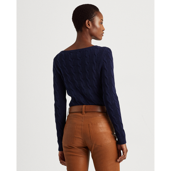 Refined Navy Cable-Knit Cotton Boatneck Jumper Lauren Petite 5