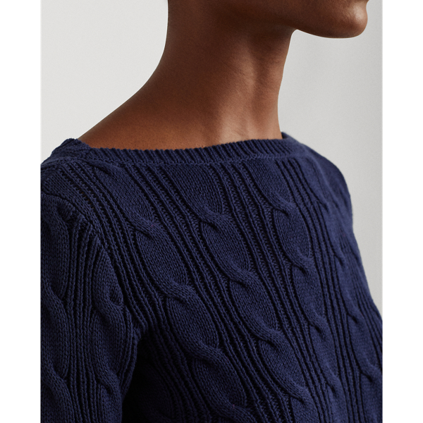 Refined Navy Cable-Knit Cotton Boatneck Jumper Lauren Petite 6
