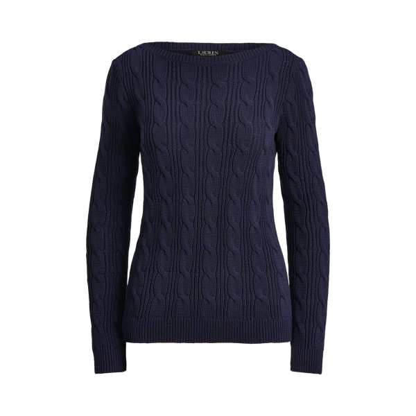 Refined Navy Cable-Knit Cotton Boatneck Jumper Lauren Petite 2