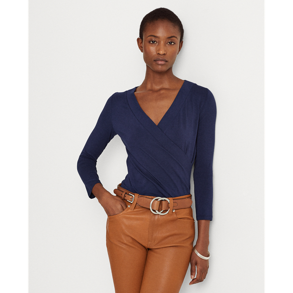 ラルフ・ローレン Lauren Ralph Lauren Plus Size ストレッチ Jersey Surplice Top レディース シャツ Lauren Ralph Lauren Surplice Jersey Top Polo Black XS at