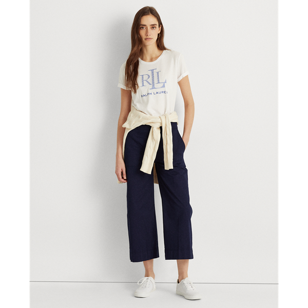 White Logo Cotton-Blend Tee Lauren Petite 4
