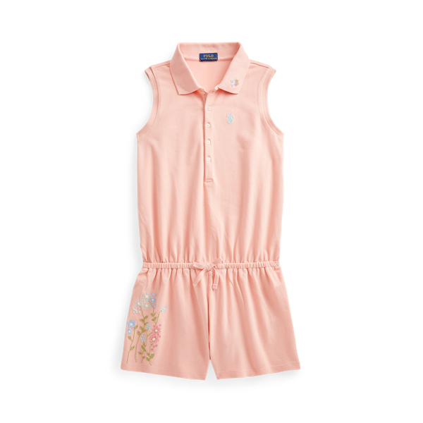 Floral Cotton Mesh Polo Romper