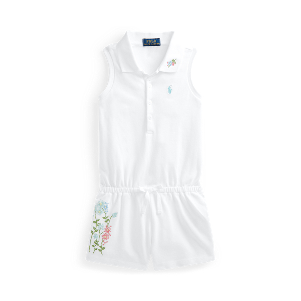 Floral Cotton Mesh Polo Romper