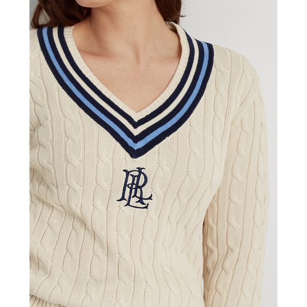 Cream/Navy Logo Cricket Jumper Lauren Woman 6