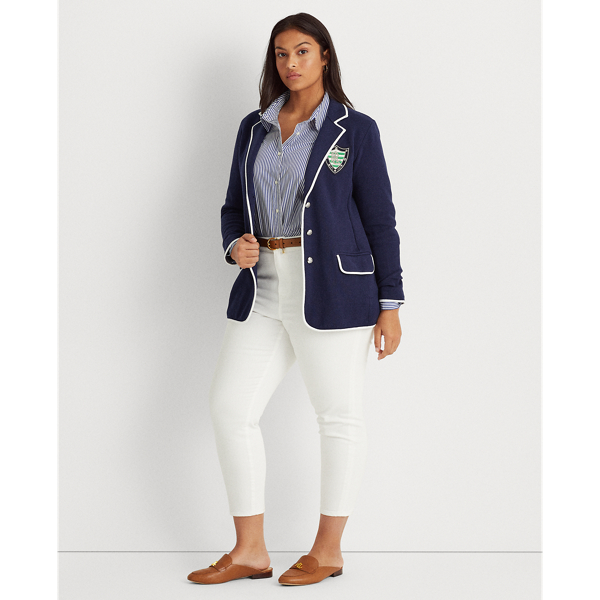 Refined Navy/White Bullion Combed Cotton Blazer Lauren Woman 4