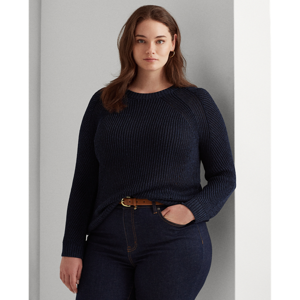 Refined Navy Linen-Blend Crewneck Sweater Lauren Woman 1