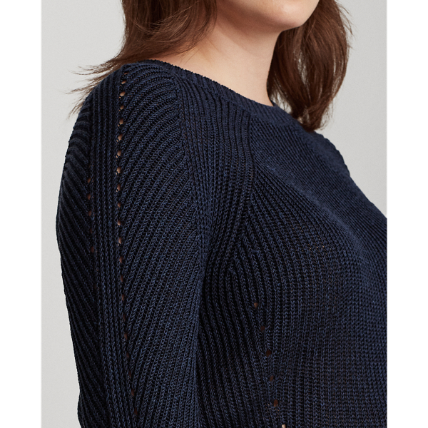 Refined Navy Linen-Blend Crewneck Sweater Lauren Woman 6