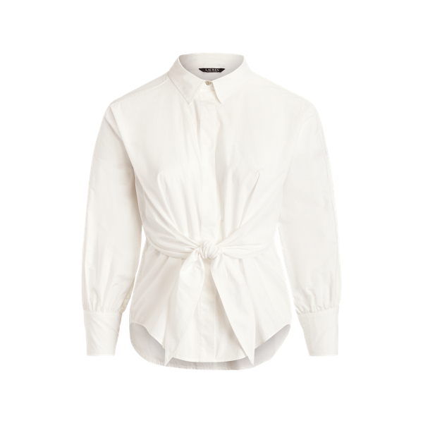 Tie-Front Cotton Broadcloth Shirt Lauren Woman 1
