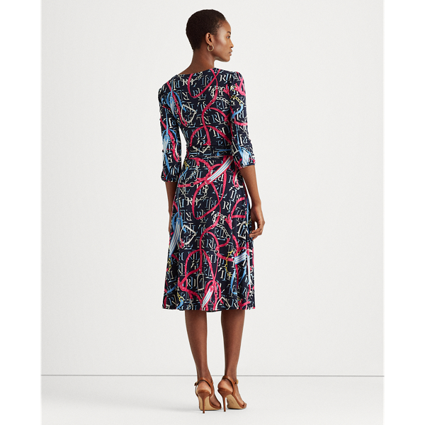 Navy/Pink Sky/Multi Print Jersey Surplice Dress Lauren 5