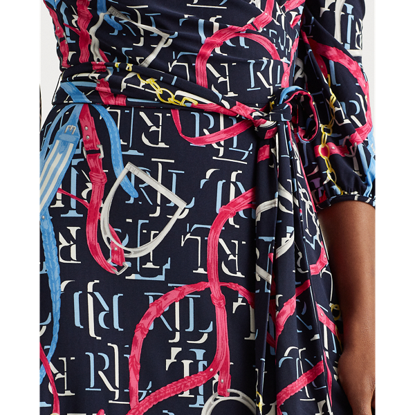 Navy/Pink Sky/Multi Print Jersey Surplice Dress Lauren 6