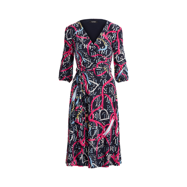 Navy/Pink Sky/Multi Print Jersey Surplice Dress Lauren 2