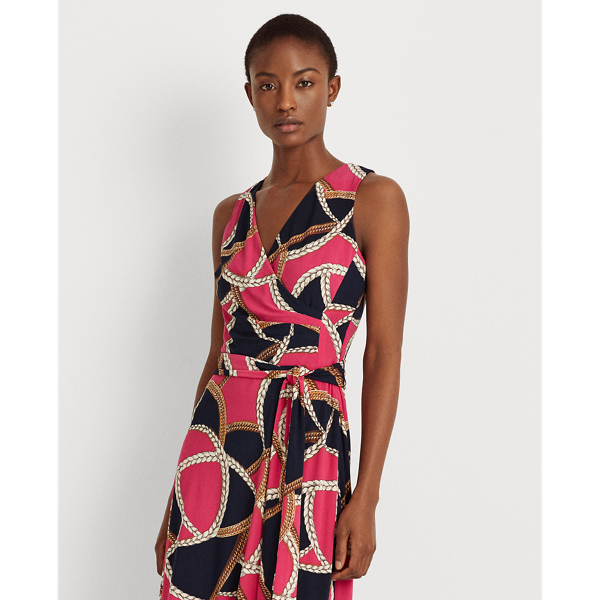 Navy/Pink Sky/Multi Print Tie-Waist Jersey Dress Lauren 4