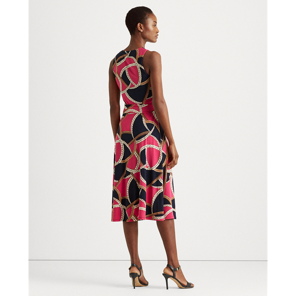 Navy/Pink Sky/Multi Print Tie-Waist Jersey Dress Lauren 5