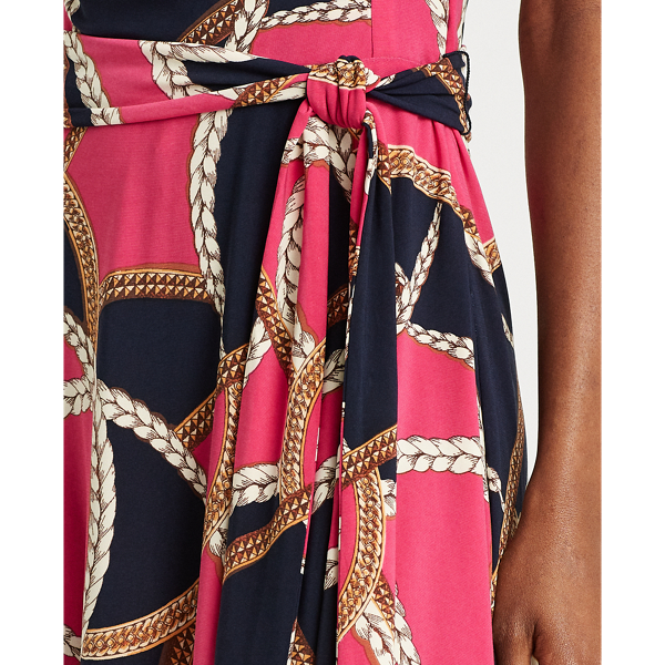 Navy/Pink Sky/Multi Print Tie-Waist Jersey Dress Lauren 6