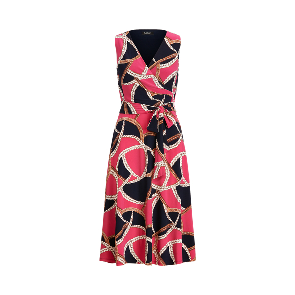 Navy/Pink Sky/Multi Print Tie-Waist Jersey Dress Lauren 2