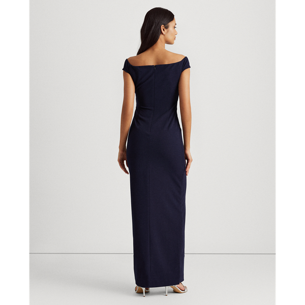 Lighthouse Navy Crepe Off-the-Shoulder Gown Lauren 5
