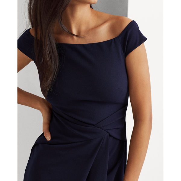 Lighthouse Navy Crepe Off-the-Shoulder Gown Lauren 6