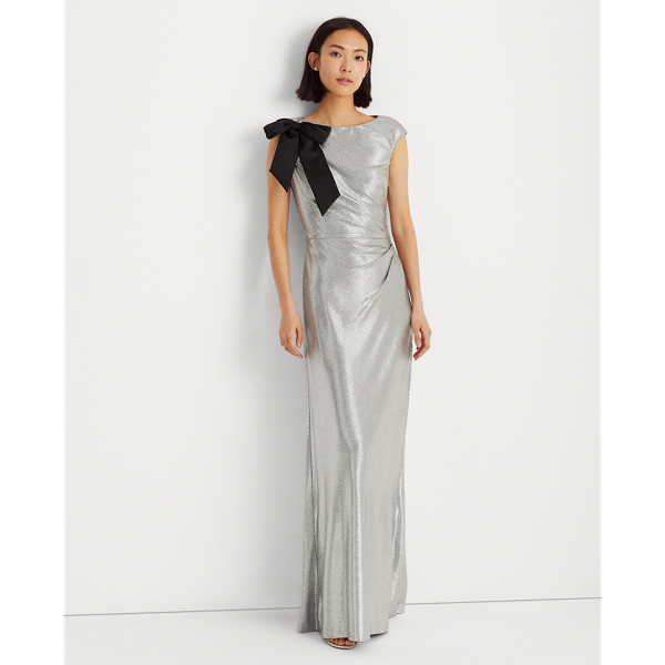 Metallic-Abendkleid mit Schleife Lauren in Dunkelgrau/Silber 1