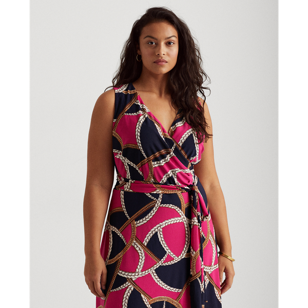 Navy/Pink Sky/Multi Print Tie-Waist Jersey Dress Lauren Woman 4