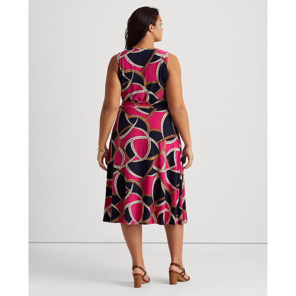 Navy/Pink Sky/Multi Print Tie-Waist Jersey Dress Lauren Woman 5