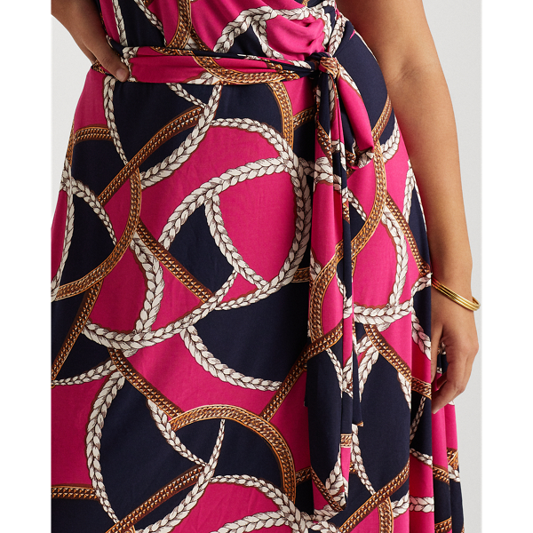 Navy/Pink Sky/Multi Print Tie-Waist Jersey Dress Lauren Woman 6