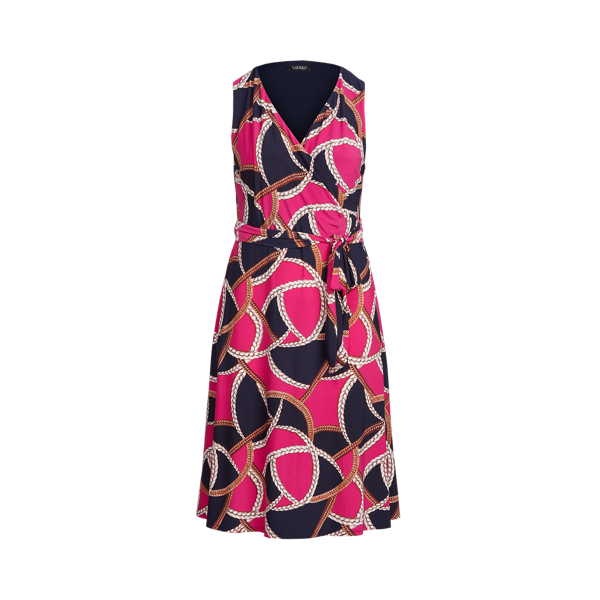 Navy/Pink Sky/Multi Print Tie-Waist Jersey Dress Lauren Woman 2