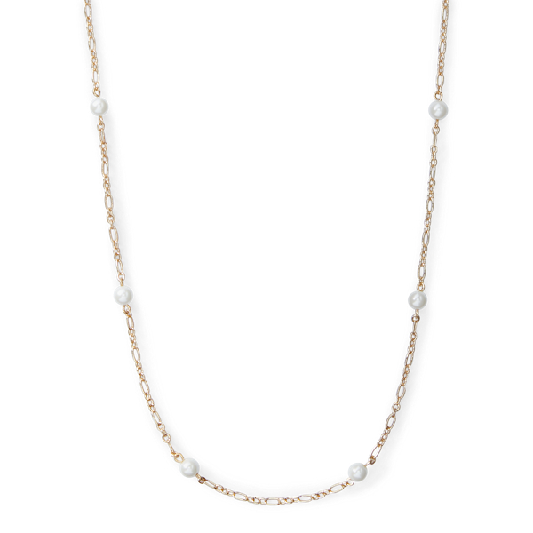 Gold Gold-Tone Glass-Pearl Necklace Lauren 2