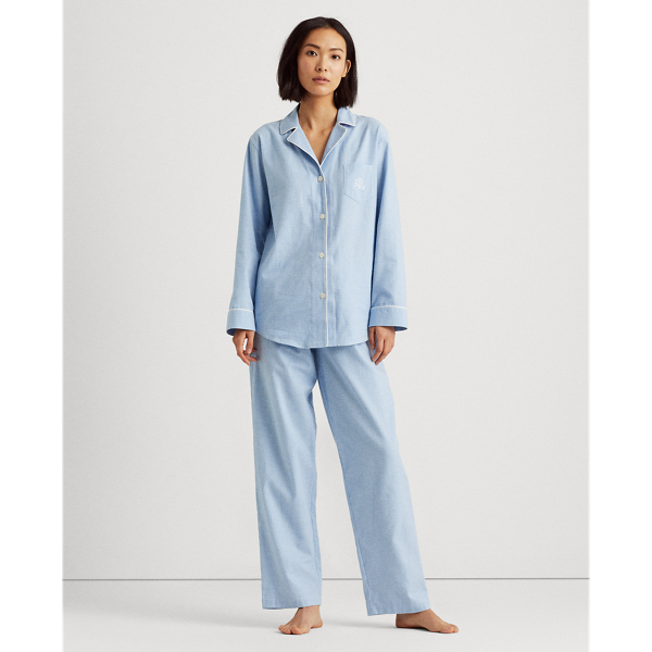 Blue White Houndstooth Brushed Twill Sleep Set Lauren 3
