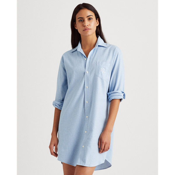 Blue White Houndstooth Brushed Twill Sleep Shirt Lauren 4