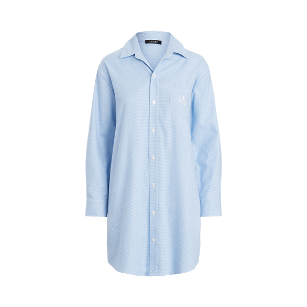 Blue White Houndstooth Brushed Twill Sleep Shirt Lauren 2