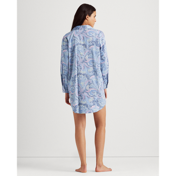 Blue Paisley Print Sateen-Cotton Sleep Shirt Lauren 5