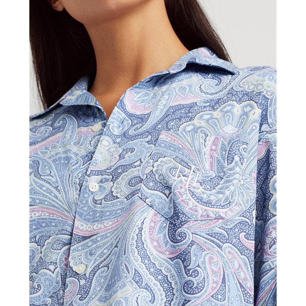 Blue Paisley Print Sateen-Cotton Sleep Shirt Lauren 6