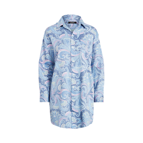 Blue Paisley Print Sateen-Cotton Sleep Shirt Lauren 2
