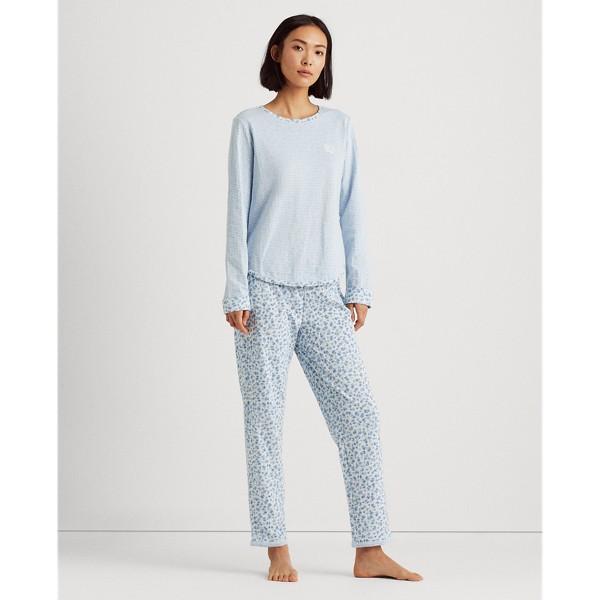 Blue Print Knit Cotton-Blend Sleep Set Lauren 4